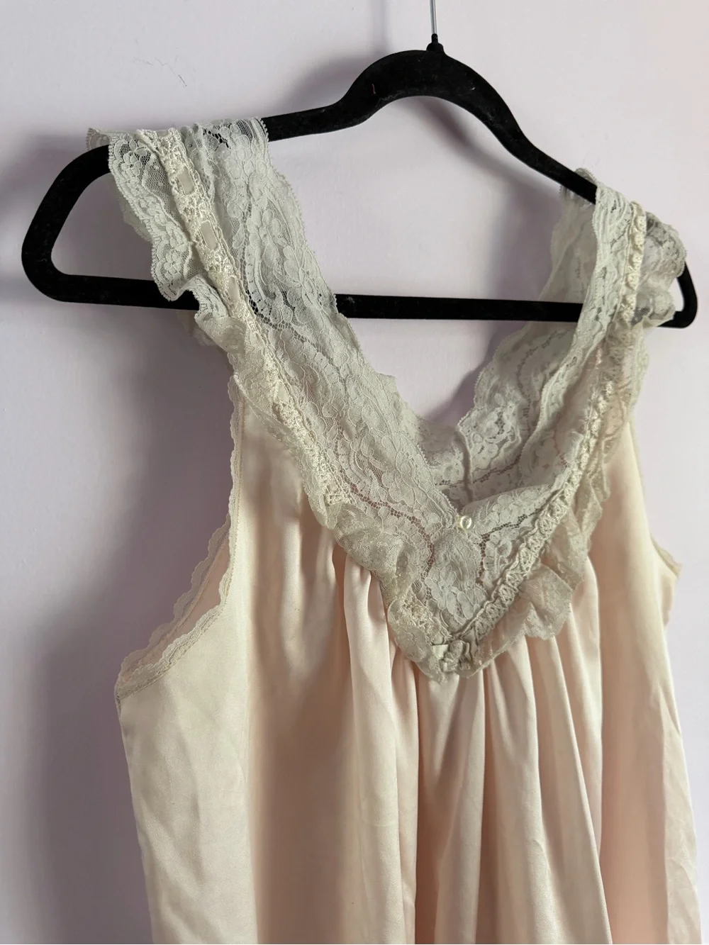 Christian Dior Vintage Pastel Peach Pink Lace Trim Ivory Sleep Chemise Nightgown